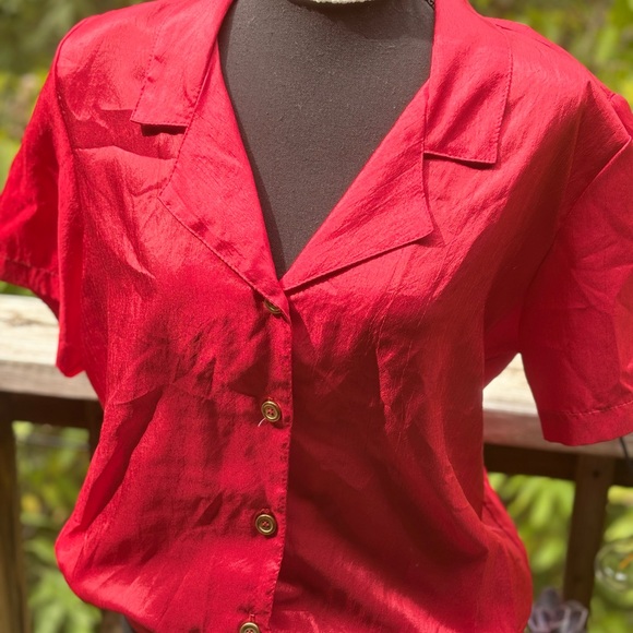 Jessica Michelle Vintage 80s Satin Red Blouse - Picture 6 of 6